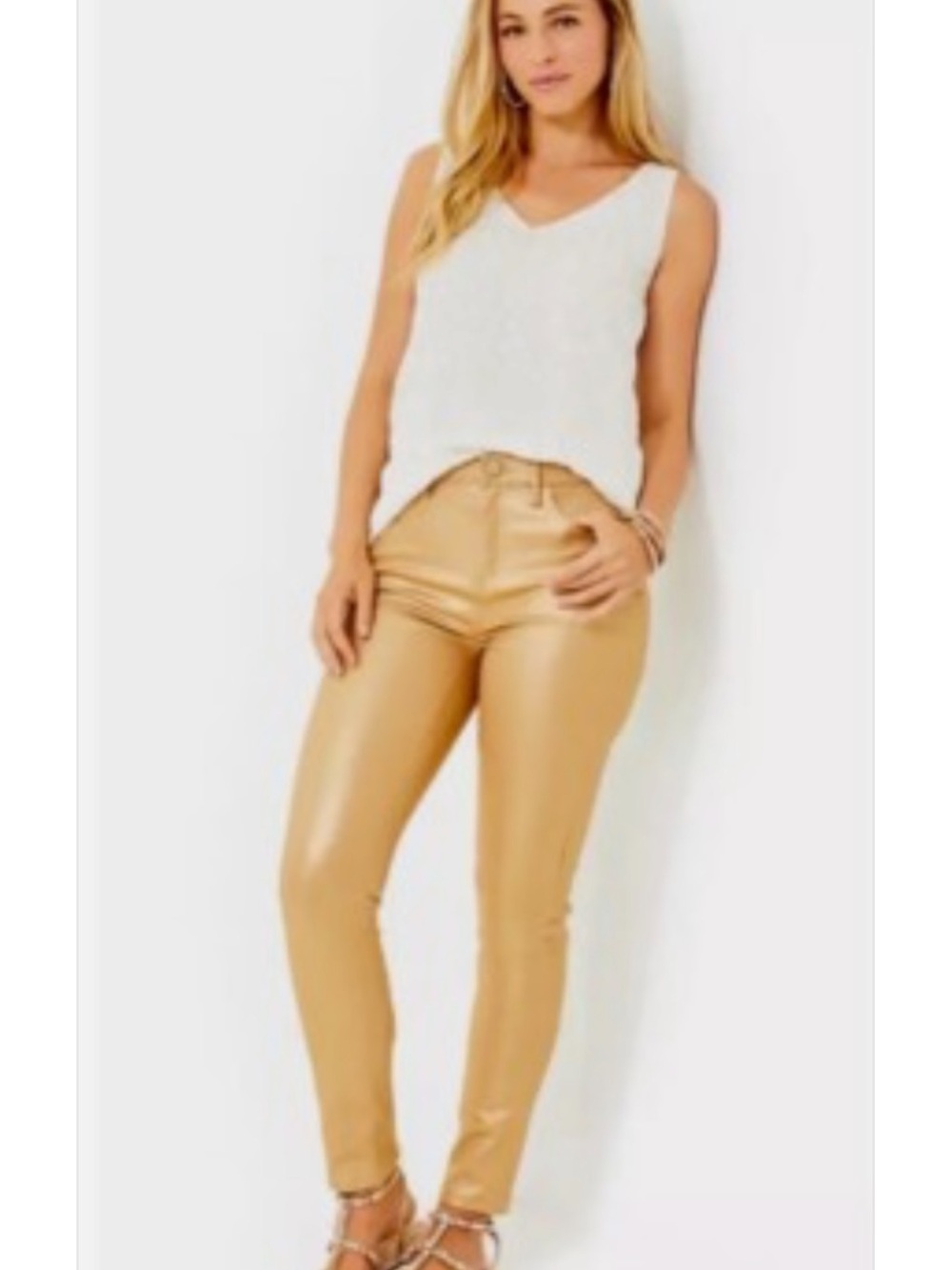 Lilly Pulitzer Eagan Gold Metallic Jeans EUC
